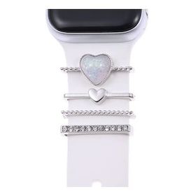 Microsonic Apple Watch 7 45 mm Charm İnci Kalp Gümüş Kordon Süsü