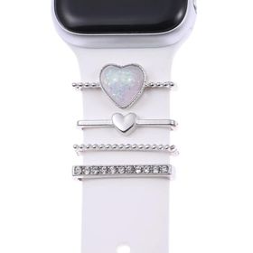 Microsonic Apple Watch 7 45 mm Charm İnci Kalp Gümüş Kordon Süsü