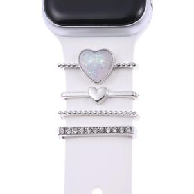 Microsonic Apple Watch 7 45 mm Charm İnci Kalp Gümüş Kordon Süsü