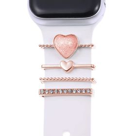 Microsonic Apple Watch 7 45 mm için Süsü Charm İnci Kalp Rose Gold Kordon