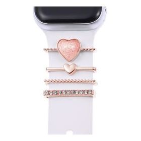Microsonic Apple Watch 7 45 mm için Süsü Charm İnci Kalp Rose Gold Kordon