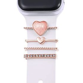 Microsonic Apple Watch 7 45 mm için Süsü Charm İnci Kalp Rose Gold Kordon