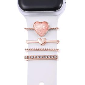 Microsonic Apple Watch 7 45 mm için Süsü Charm İnci Kalp Rose Gold Kordon