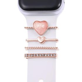 Microsonic Apple Watch 7 45 mm için Süsü Charm İnci Kalp Rose Gold Kordon