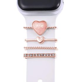 Microsonic Apple Watch 7 45 mm için Süsü Charm İnci Kalp Rose Gold Kordon