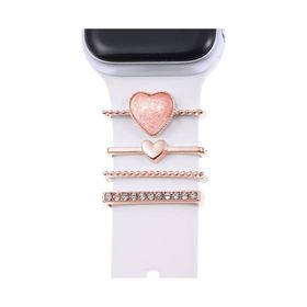Microsonic Apple Watch 7 Süsü Charm İnci Kalp Rose Gold 41 mm Kordon
