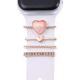 Microsonic Apple Watch 9 45 mm Charm İnci Kalp Rose Gold Kordon Süsü