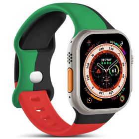 Microsonic Apple Watch SE 2022 44 mm Active Flex Wristband Black Unity Siyah Yeşil Uyumlu Kordon