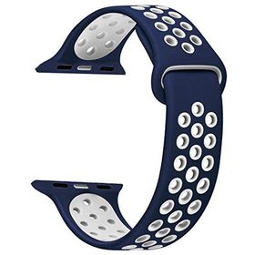 Microsonic Apple Watch SE 2022 44 mm Rainbow Sport Kayış Lacivert Beyaz Kordon