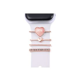 Microsonic Apple Watch SE 2022 Rose Gold 44 mm Charm İnci Kalp Kordon Süsü