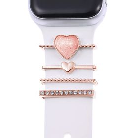 Microsonic Apple Watch SE 2022 Rose Gold 44 mm Charm İnci Kalp Kordon Süsü