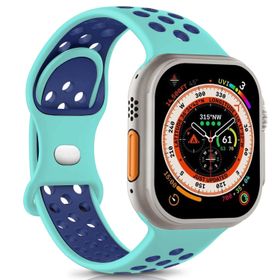 Microsonic Apple Watch SE 44 mm Rainbow Band Yeşil Lacivert Uyumlu Kordon