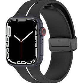 Microsonic Apple Watch SE Ribbon Line Siyah Beyaz 44 mm Kordon