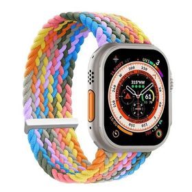 Microsonic Apple Watch Series 6 40 mm Braided Solo Loop Band Gökkuşağı 127 mm Small Kordon