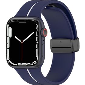 Microsonic Apple Watch Series 6 44 mm Lacivert Beyaz Ribbon Line Kordon