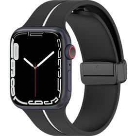 Microsonic Apple Watch Series 6 44 mm Ribbon Line Beyaz Siyah Kordon