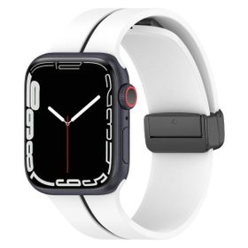 Microsonic Apple Watch Series 6 44 mm Ribbon Line Beyaz Siyah Kordon