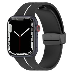 Microsonic Apple Watch Series 6 44 mm Ribbon Line Beyaz Siyah Kordon