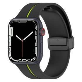 Microsonic Apple Watch Series 6 44 mm Ribbon Line Siyah Yeşil Kordon