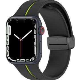Microsonic Apple Watch Series 6 44 mm Ribbon Line Siyah Yeşil Kordon