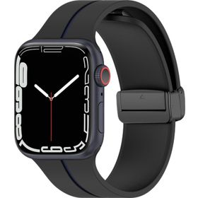Microsonic Apple Watch Series 6 44 mm Siyah Lacivert Ribbon Line Kordon
