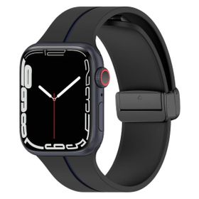 Microsonic Apple Watch Series 6 44 mm Siyah Lacivert Ribbon Line Kordon