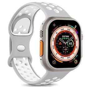 Microsonic Apple Watch Series 7 45 mm Rainbow Sport Kayış Gri Beyaz Uyumlu Kordon