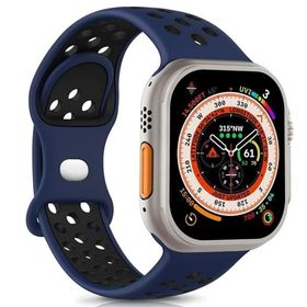 Microsonic Apple Watch Series 7 45 mm Rainbow Sport Kayış Lacivert Siyah Uyumlu Kordon