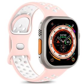 Microsonic Apple Watch Series 7 45 mm Rainbow Sport Kayış Pembe Beyaz Uyumlu Kordon