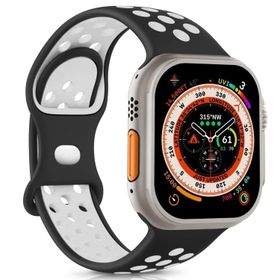 Microsonic Apple Watch Series 7 45 mm Rainbow Sport Kayış Siyah Beyaz Uyumlu Kordon