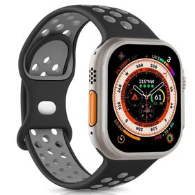 Microsonic Apple Watch Series 7 45 mm Rainbow Sport Kayış Siyah Gri Uyumlu Kordon