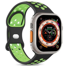 Microsonic Apple Watch Series 7 45 mm Rainbow Sport Kayış Siyah Yeşil Uyumlu Kordon
