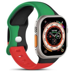 Microsonic Apple Watch Series 8 45 mm Active Flex Wristband Black Unity Siyah Yeşil Uyumlu Kordon