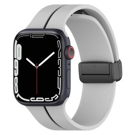 Microsonic Apple Watch Series 8 45 mm Ribbon Line Gri Siyah Kordon