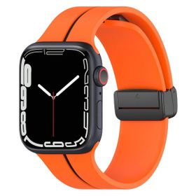 Microsonic Apple Watch Series 8 45 mm Ribbon Line Turuncu Siyah Kordon