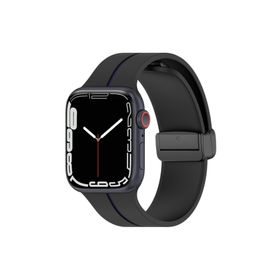 Microsonic Apple Watch Series 9 45 mm Ribbon Line Siyah Lacivert Kordon