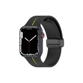 Microsonic Apple Watch Series 9 45 mm Ribbon Line Siyah Yeşil Kordon