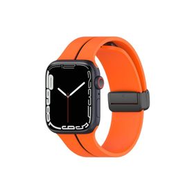 Microsonic Apple Watch Series 9 45 mm Ribbon Line Turuncu Siyah Kordon