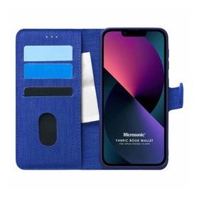Microsonic Appple iPhone 13 Fabric Book Wallet Lacivert Kılıf