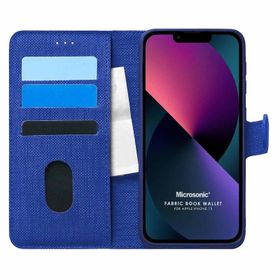 Microsonic Appple iPhone 13 Fabric Book Wallet Lacivert Kılıf