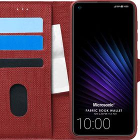 Microsonic Casper Via F20 Fabric Book Wallet Kırmızı Cep Telefon Kılıfı