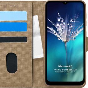 Microsonic General Mobile GM 21 Fabric Book Wallet Gold Cep Telefon Kılıfı
