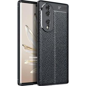Microsonic Honor 70 Deri Dokulu Silikon Siyah Cep Telefon Kılıfı
