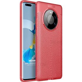 Microsonic Huawei Mate 40 Pro Deri Dokulu Silikon Kırmızı Cep Telefonu Kılıfı