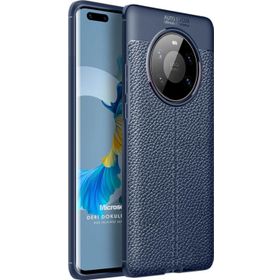 Microsonic Huawei Mate 40 Pro Deri Dokulu Silikon Lacivert Cep Telefonu Kılıfı