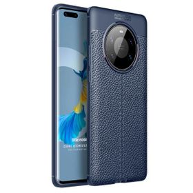 Microsonic Huawei Mate 40 Pro Deri Dokulu Silikon Lacivert Cep Telefonu Kılıfı