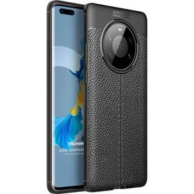 Microsonic Huawei Mate 40 Pro Deri Dokulu Silikon Siyah Kılıf
