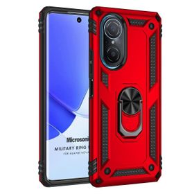 Microsonic Huawei Nova 9 SE Military Ring Holder Kırmızı Cep Telefonu Kılıfı
