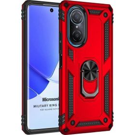 Microsonic Huawei Nova 9 SE Military Ring Holder Kırmızı Cep Telefonu Kılıfı