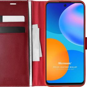 Microsonic Huawei P Smart 2021 Delux Leather Wallet Kırmızı Cep Telefonu Kılıfı
